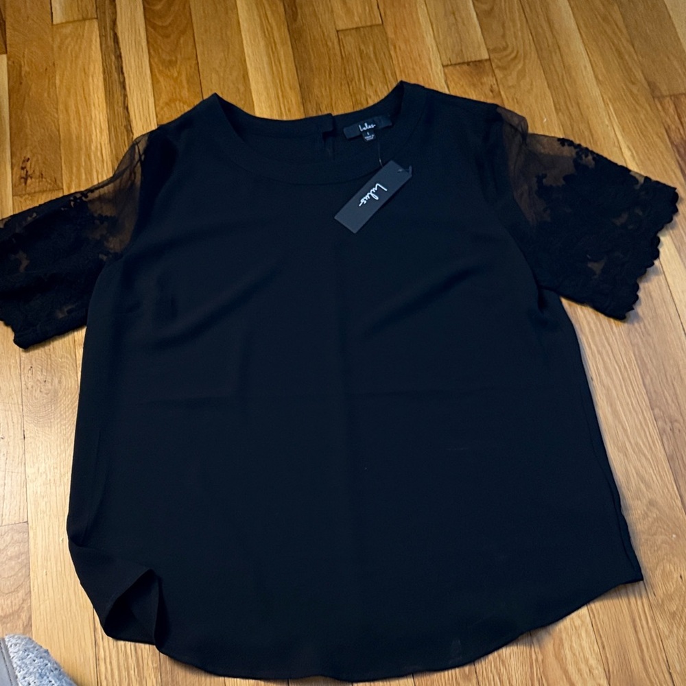 Lulu's Elegant Black Sheer Sleeve Blouse